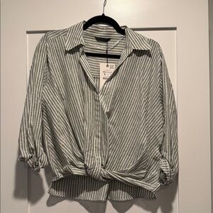 NWT Zara green and White Striped Top